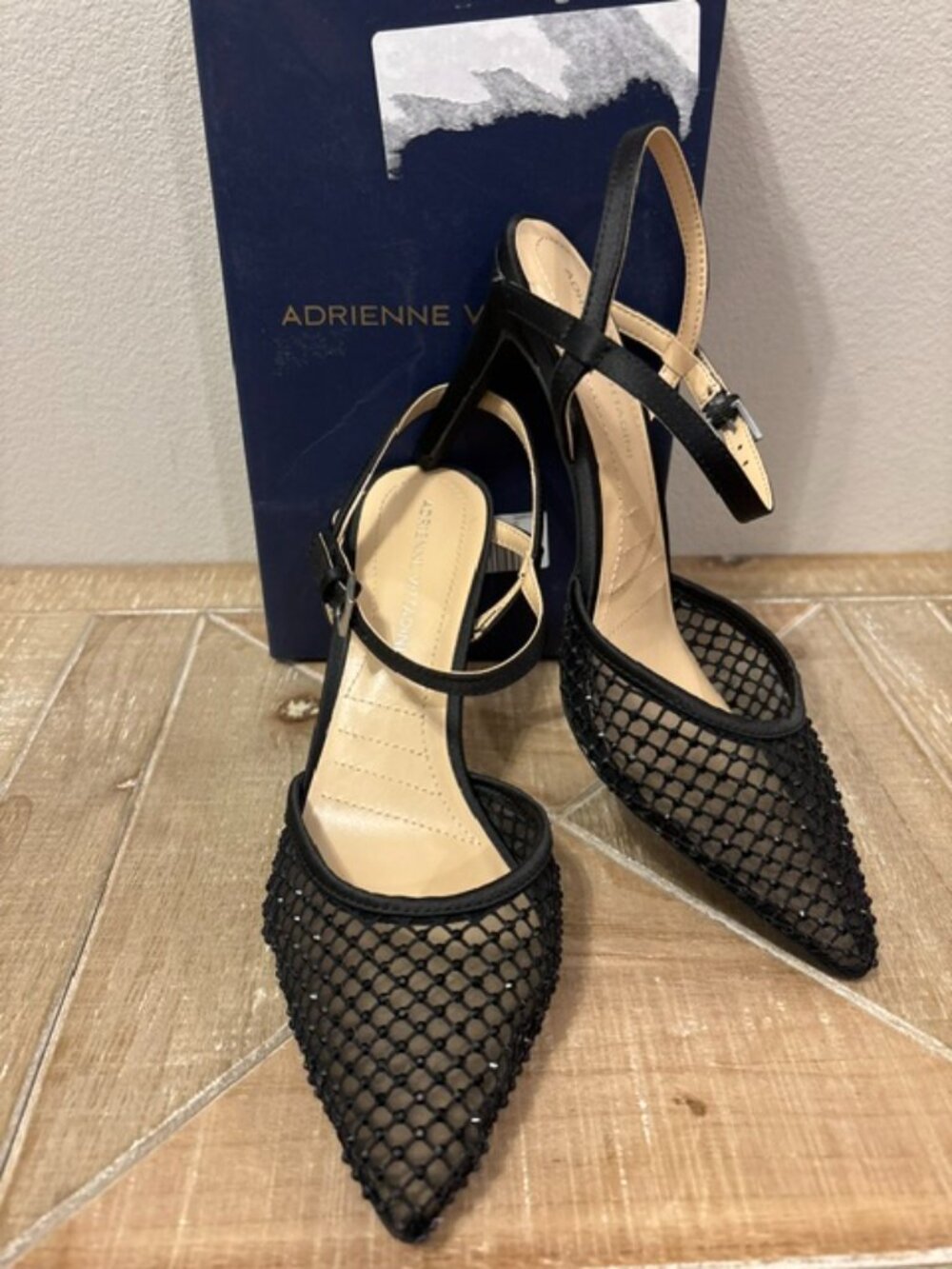 Adrienne Vittadini Netro Mesh Beaded Black Pumps Size 8 Evening Dress Heel